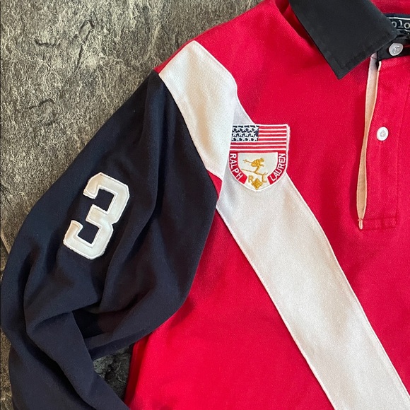 Vintage POLO RALPH LAUREN Long Sleeve Rugby Polo w Crest & Embroidered Logo - Picture 7 of 13